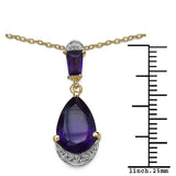 14K Yellow Gold Plated 2.82 Carat Genuine Amethyst & White Topaz .925 Sterling Silver Pendant