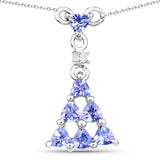 0.71 Carat Genuine Tanzanite and White Diamond .925 Sterling Silver Pendant