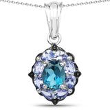 2.57 Carat Genuine London Blue Topaz and Tanzanite .925 Sterling Silver Pendant