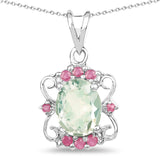 2.83 Carat Genuine Green Amethyst and Ruby .925 Sterling Silver Pendant