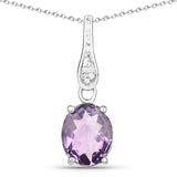 3.34 Carat Genuine Amethyst and White Sapphire .925 Sterling Silver Pendant