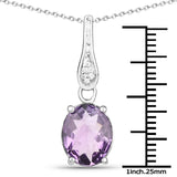 3.34 Carat Genuine Amethyst and White Sapphire .925 Sterling Silver Pendant