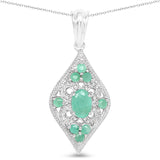 1.23 Carat Genuine Emerald & White Topaz .925 Sterling Silver Pendant