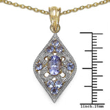 14K Yellow Gold Plated 1.42 Carat Genuine Tanzanite & White Topaz .925 Sterling Silver Pendant