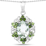 6.47 Carat Genuine Green Amethyst and Chrome Diopside .925 Sterling Silver Pendant