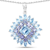 10.28 Carat Genuine Blue Topaz and Tanzanite .925 Sterling Silver Pendant