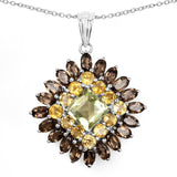 8.98 Carat Genuine Lemon Quartz, Citrine & Smoky Quartz .925 Sterling Silver Pendant
