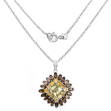 8.98 Carat Genuine Lemon Quartz, Citrine & Smoky Quartz .925 Sterling Silver Pendant