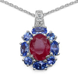 3.96 Carat Genuine Ruby & Tanzanite .925 Sterling Silver Pendant