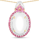 14K Yellow Gold Plated 4.57 Carat Opal and Created Ruby .925 Sterling Silver Pendant