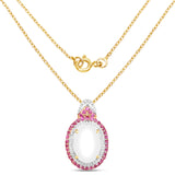 14K Yellow Gold Plated 4.57 Carat Opal and Created Ruby .925 Sterling Silver Pendant