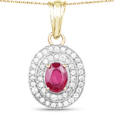 14K Yellow Gold Plated 2.52 Carat Glass Filled Ruby and White Topaz .925 Sterling Silver Pendant