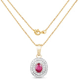 14K Yellow Gold Plated 2.52 Carat Glass Filled Ruby and White Topaz .925 Sterling Silver Pendant