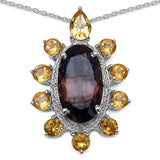 13.34 Carat Genuine Smoky Quartz, Citrine & White Topaz .925 Sterling Silver Pendant