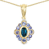 14K Yellow Gold Plated 1.10 Carat Genuine London Blue Topaz & Tanzanite .925 Sterling Silver Pendant