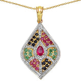14K Gold Plate 0.45 Carat Glass Filled Ruby Pendant with 1.58 ct.. t.w. Multi-Gems in Silver