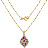 14K Gold Plate 0.45 Carat Glass Filled Ruby Pendant with 1.58 ct.. t.w. Multi-Gems in Silver
