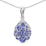 2.08 Carat Genuine Tanzanite & White Diamond .925 Sterling Silver Pendant