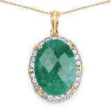 14K Yellow Gold Plated 14.38 Carat Dyed Emerald & White Topaz .925 Sterling Silver Pendant