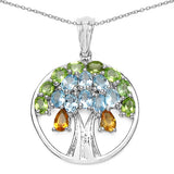 3.40 Carat Genuine Blue Topaz, Peridot & Citrine .925 Sterling Silver Pendant