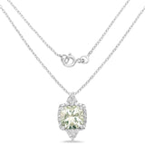 3.78 Carat Genuine Green Amethyst & White Topaz .925 Sterling Silver Pendant