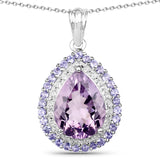 8.27 Carat Genuine Amethyst and Tanzanite .925 Sterling Silver Pendant