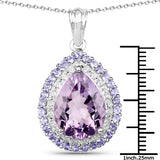 8.27 Carat Genuine Amethyst and Tanzanite .925 Sterling Silver Pendant