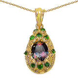 14K Gold Plated 3.75 ct.. t.w. Mydtic Topaz and Chrome-Diopside Pendant in Sterling Silver