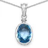 7.35 Carat Genuine Blue Topaz .925 Sterling Silver Pendant