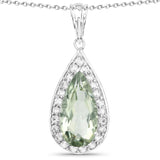 5.42 Carat Genuine Green Amethyst and White Topaz .925 Sterling Silver Pendant