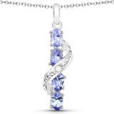1.02 Carat Genuine Tanzanite and White Diamond .925 Sterling Silver Pendant