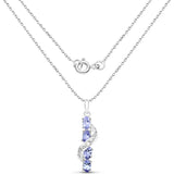 1.02 Carat Genuine Tanzanite and White Diamond .925 Sterling Silver Pendant