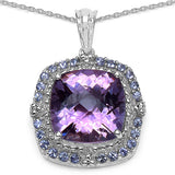 9.82 Carat Genuine Amethyst & Tanzanite .925 Sterling Silver Pendant