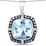 13.51 ct. Genuine Blue Topaz and Tanzanite .925 Sterling Silver Pendant