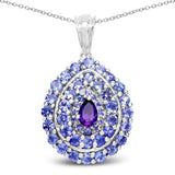 2.99 Carat Genuine Amethyst And Tanzanite .925 Sterling Silver Pendant