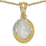 14K Yellow Gold Plated 1.29 Carat Genuine Opal & White Topaz .925 Sterling Silver Pendant