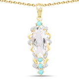 6.20 Carat Genuine Crystal Quartz and Turquoise .925 Sterling Silver Pendant