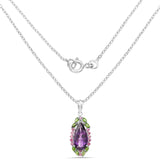 6.22 Carat Genuine Amethyst, Chrome Diopside and Rhodolite .925 Sterling Silver Pendant
