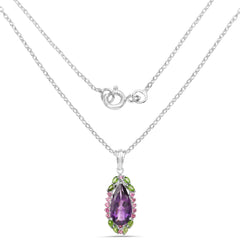 6.22 Carat Genuine Amethyst, Chrome Diopside and Rhodolite .925 Sterling Silver Pendant