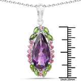 6.22 Carat Genuine Amethyst, Chrome Diopside and Rhodolite .925 Sterling Silver Pendant