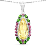 6.19 Carat Genuine Citrine, Chrome Diopside and Rhodolite Garnet .925 Sterling Silver Pendant