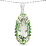 5.54 Carat Genuine Green Amethyst, Peridot and Chrome Diopside .925 Sterling Silver Pendant