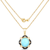 14K Yellow Gold Plated 7.33 Carat Genuine Turquoise and Black Spinel .925 Sterling Silver Pendant