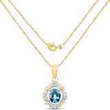 14K Yellow Gold Plate 2.22 Carat Genuine London Blue Topaz & White Topaz .925 Silver Pendant