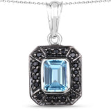 2.37 Carat Genuine Swiss Blue Topaz and Black Spinel .925 Sterling Silver Pendant