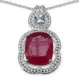 9.31 Carat Genuine Ruby & White Topaz .925 Sterling Silver Pendant