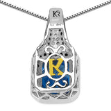 4.35 Carat Genuine Swiss Blue Topaz, Black Diamond & White Diamond .925 Sterling Silver Pendant