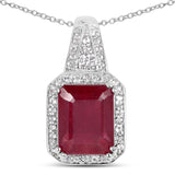 4.47 Carat Glass Filled Ruby and White Topaz .925 Sterling Silver Pendant