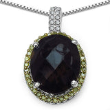 4.85 Carat Genuine Smoky Quartz, Yellow Diamond & White Diamond .925 Sterling Silver Pendant