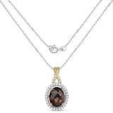 1.79 Carat Genuine Smoky Quartz, Yellow Diamond & White Diamond .925 Sterling Silver Pendant